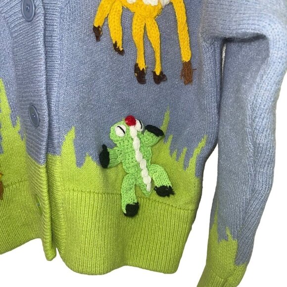 Blank Palette Womens Cardigan Jacket Size Medium Zoo Theme Applique Acrylic - Picture 8 of 13